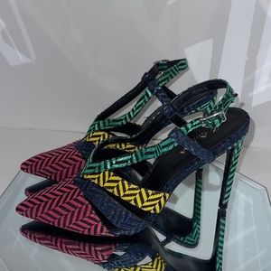 Zara Trafaluc Sling Black Herringbone￼ Heels Shoes size 41 EU 7.5 US. NICE!!